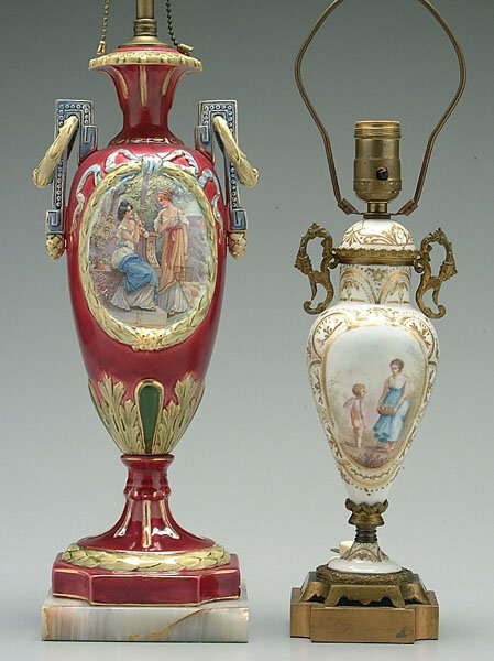 Two porcelain vases mounted as lamps