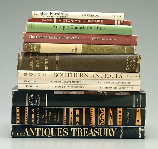 Twelve books, antique furniture