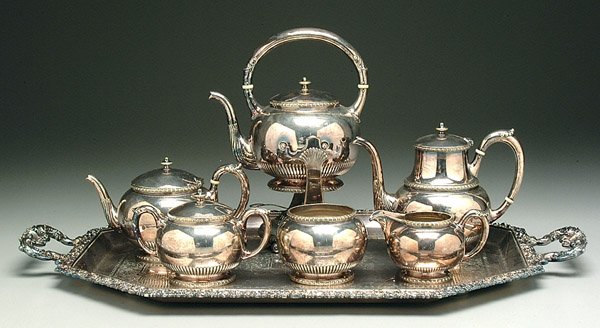 Silver-plated tea service and tray