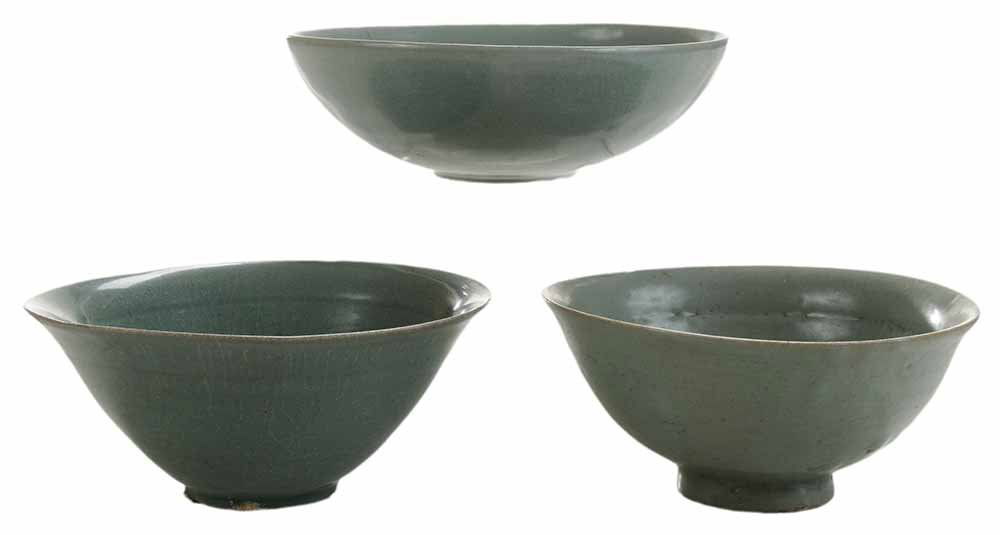 Three Koryo Celadon Porcelain Bowls (1 of 5)