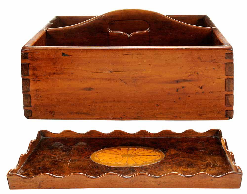 Burl Walnut Scalloped Card Tray and a (1 of 3)