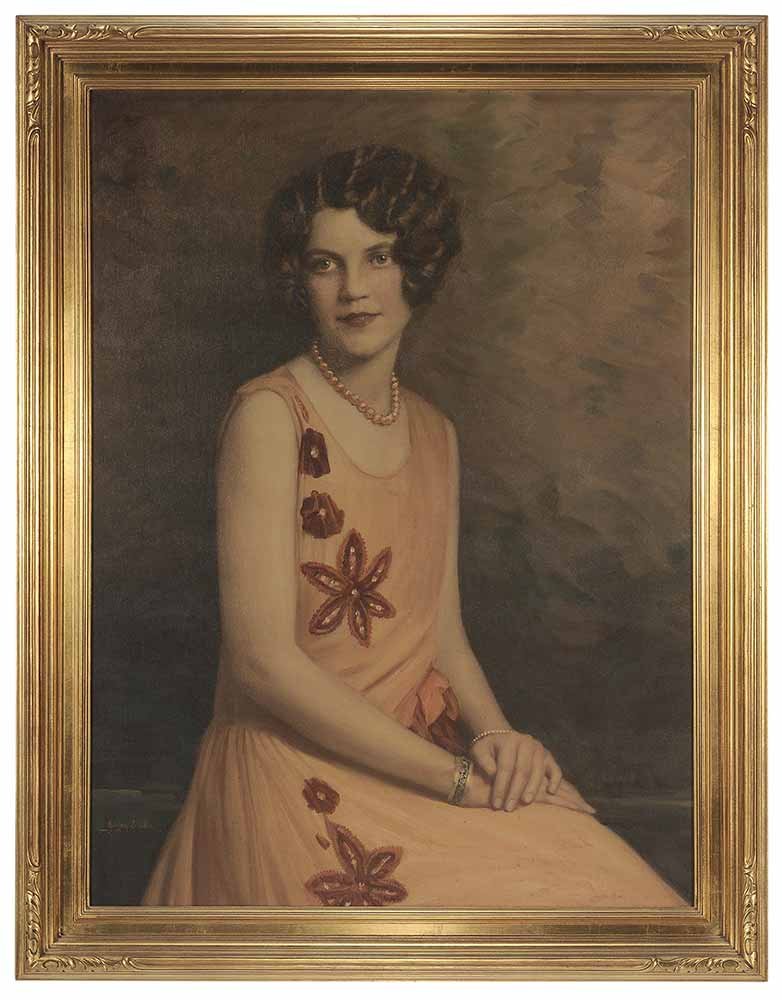 Gibson Studio: (American, 20th century) Portrait of a Young Woman, circa 1930, signed lower left "Gibson Studio", oil on canvas, 30 x 40 in.; original carved and gilt wood frame. Provenance: Private North Ca