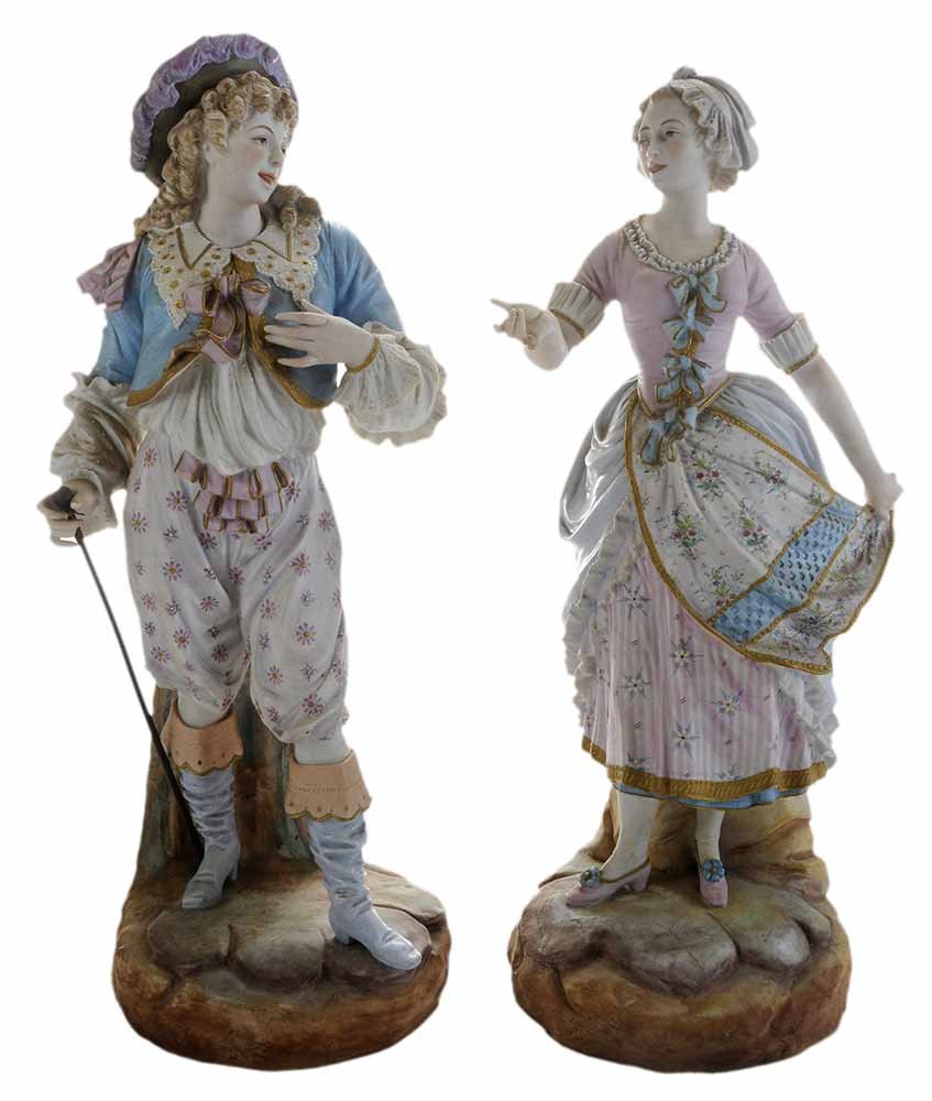 Pair Painted Bisque Porcelain Figures (1 of 9)