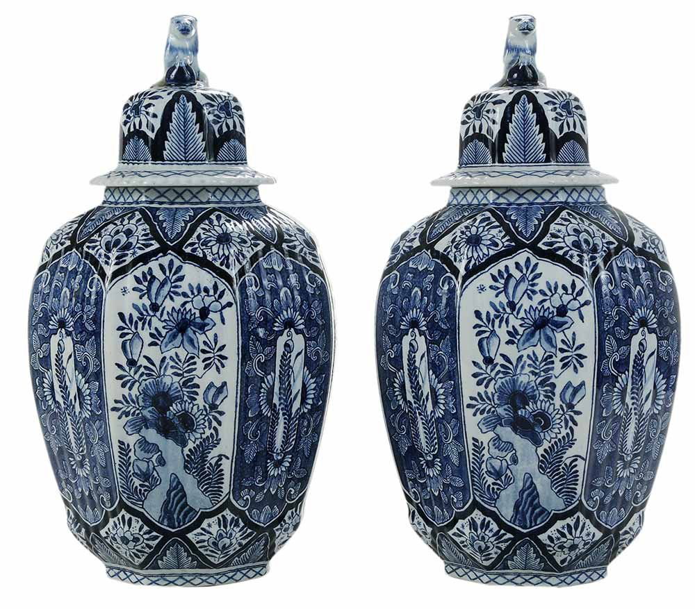 Pair Blue and White Delft  Lidded Jars (1 of 8)