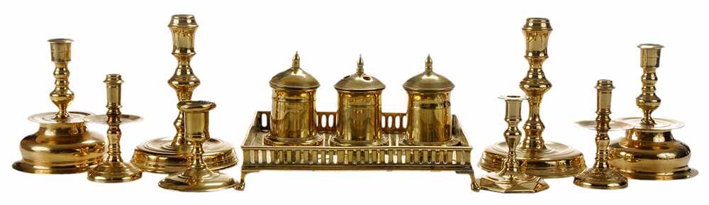 Brass Candlesticks and Inkstand, Nine (1 of 4)