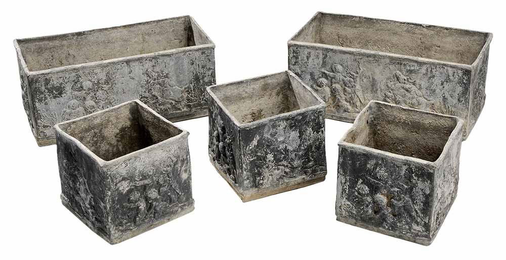 Set of Five Vintage Lead Planter Boxes (1 of 5)