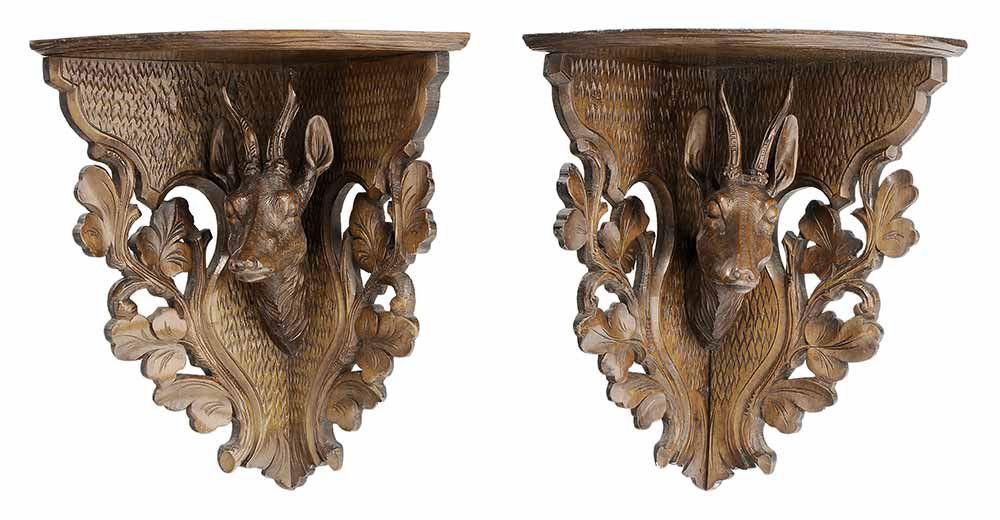 Pair Black Forest Stag-Carved (1 of 4)