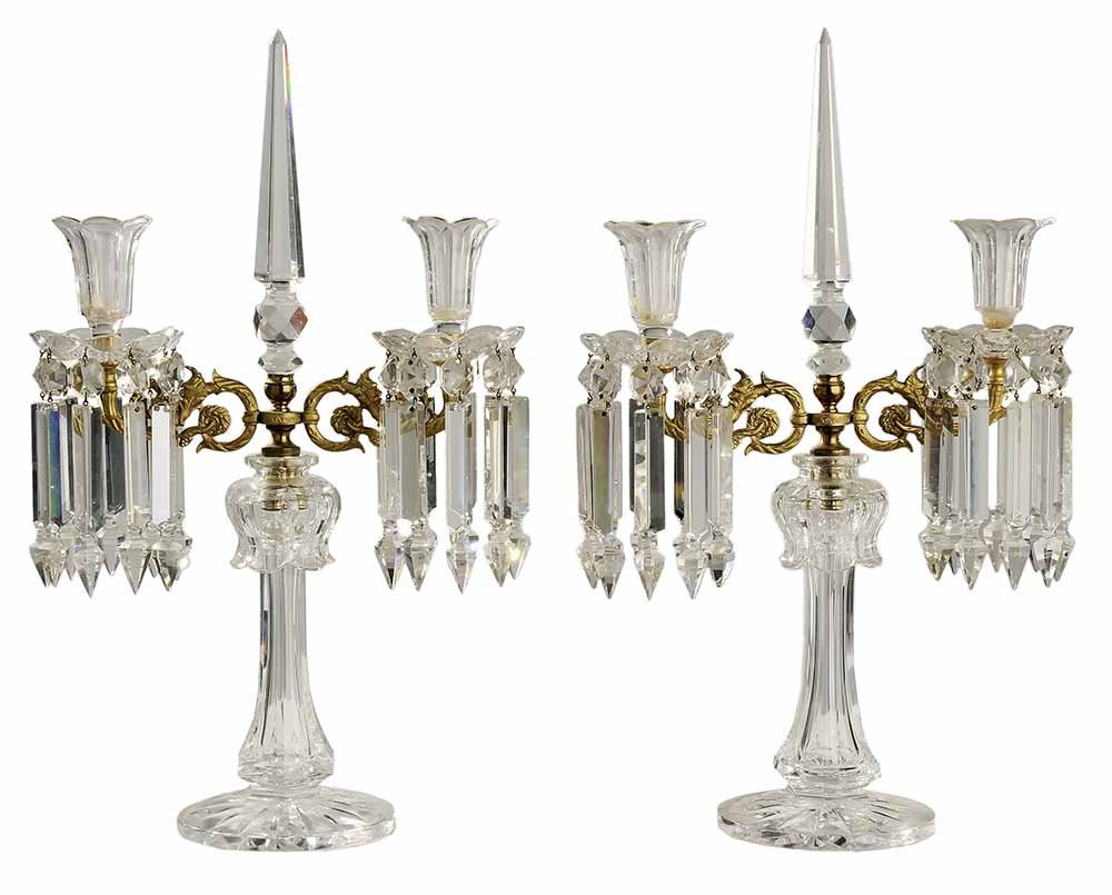Pair Cut Crystal and Gilt Brass Two- (1 of 5)
