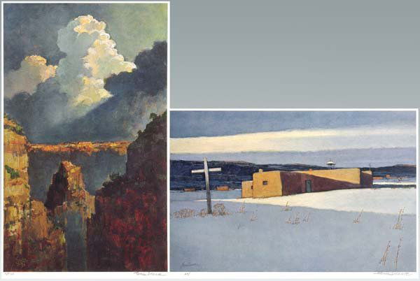 Seven signed Eric Sloane lithographs: (N.A., Cornwall Bridge, Connecticut, 1905-1985), signed in pencil lower right "Eric Sloane", color lithographs, artist proofs: four "Canyon with Thundercloud", 26-5/8 x 17-1/4 in., [minor creases and