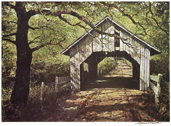Sixteen signed Eric Sloane lithographs: (N.A., Cornwall Bridge, Connecticut, 1905-1985), signed lower right "Eric Sloane", color lithographs: three "Covered Bridge", signed in marker, 17-3/4 x 20-3/4 in., [very slight toning in margins, pen