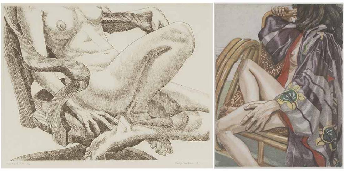 Philip Pearlstein: (born 1924) Nude on Oak Chair, edition 1/50, signed lower right "Philip Pearlstein", etching, 8-7/8 x 11-3/4 in.; modern frames,. Condition: not examined out of frames. Provenance: Private Savannah, G