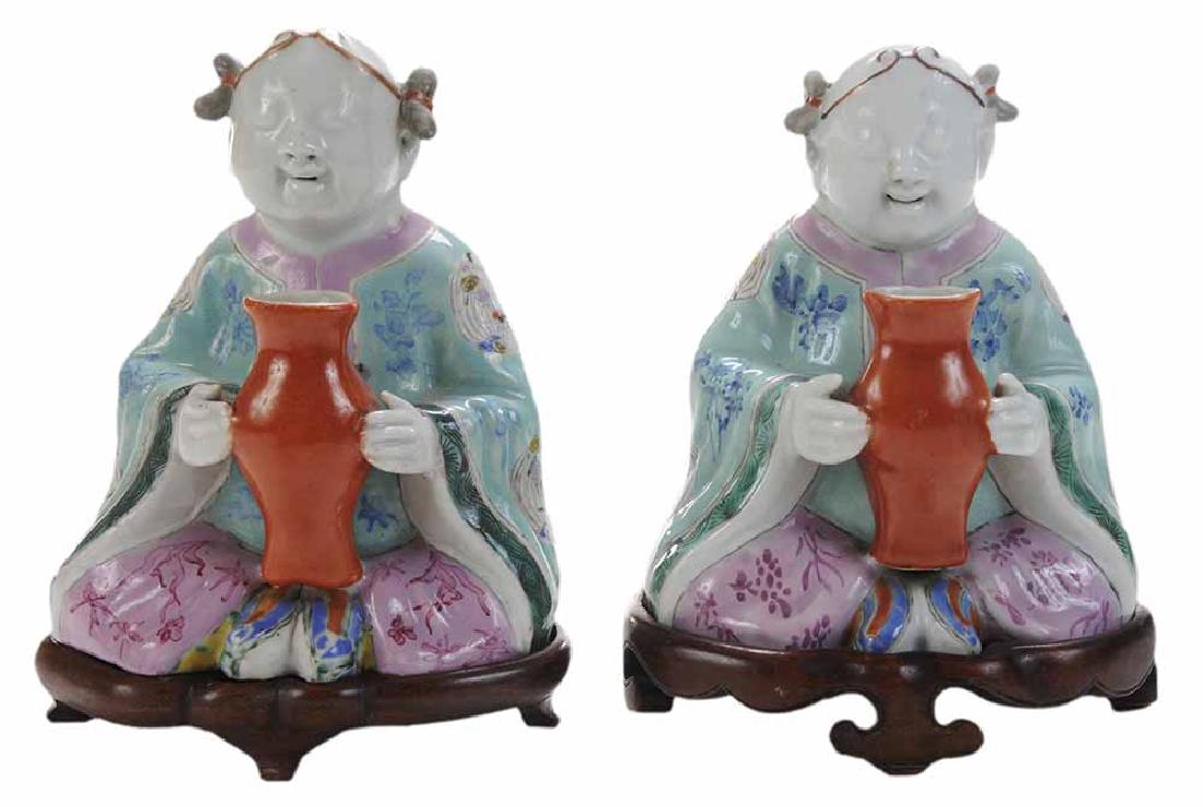 Pair Porcelain Girls Holding Vases (1 of 4)