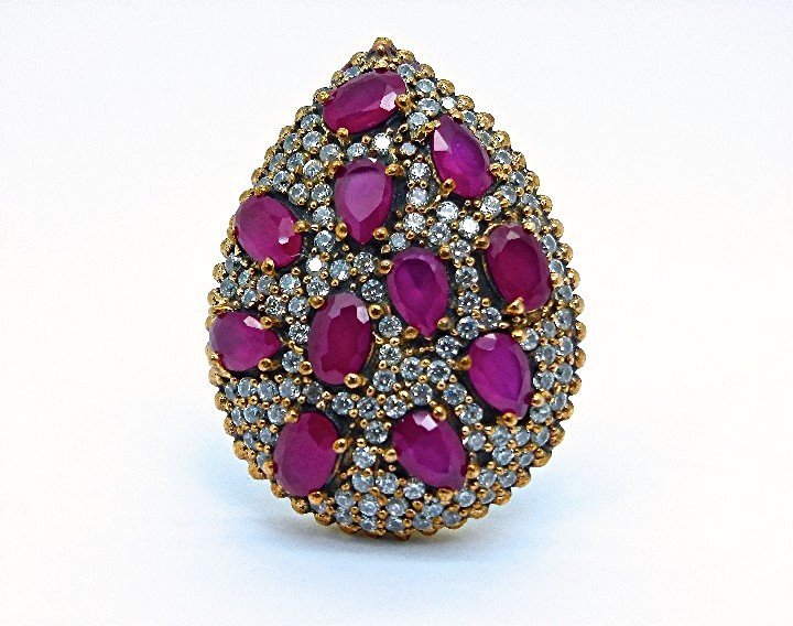 Turkish Ottoman Ruby Ring: This Ottoman Empire inspired jewelry is 100% hand-crafted by Turkish artisans from Istanbul ,Turkey. This ring has a high polish, oxidized blackened, 925 Sterling Silver and Bronze Accent for its uniq