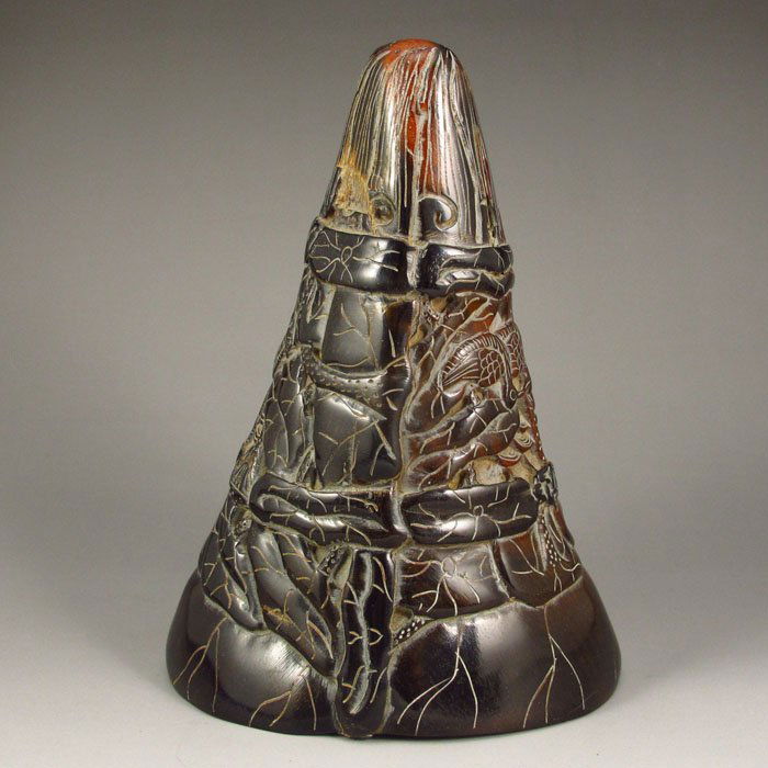 Chinese Ox Horn Statue w Mandarin Duck & Fish (1 of 4)