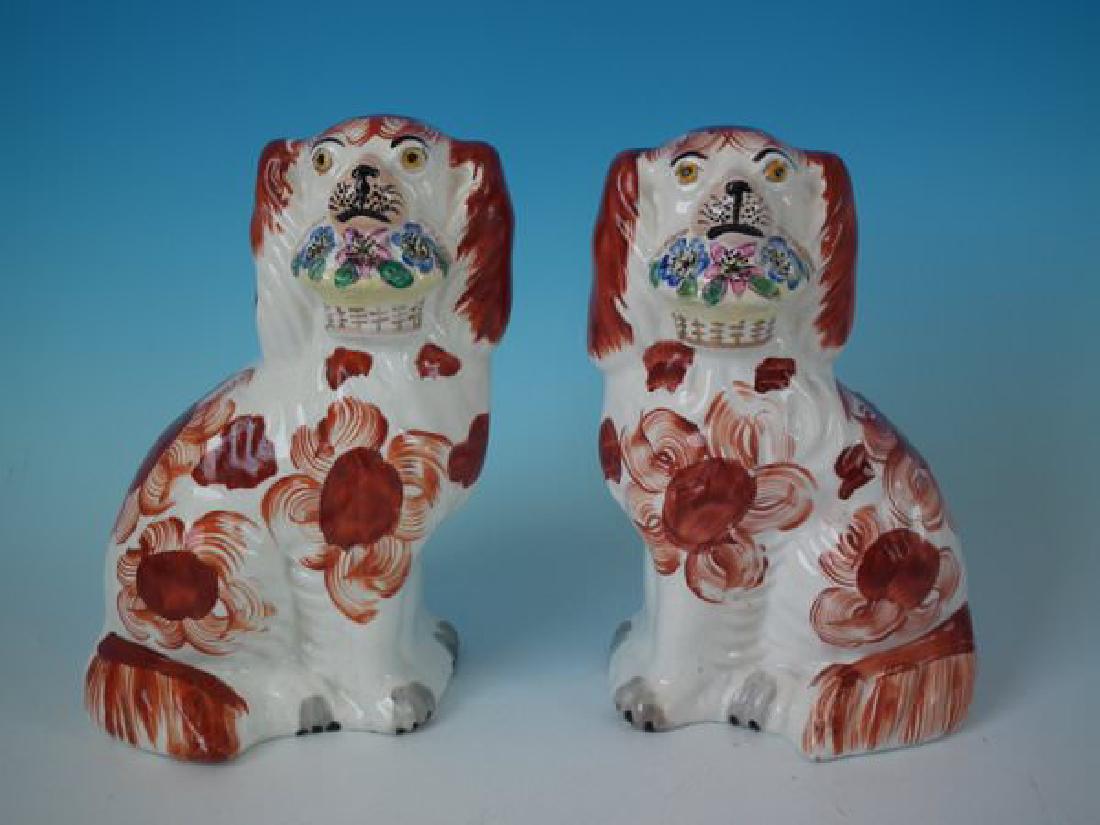 Pair Staffordshire pottery flower basket spaniels (1 of 20)