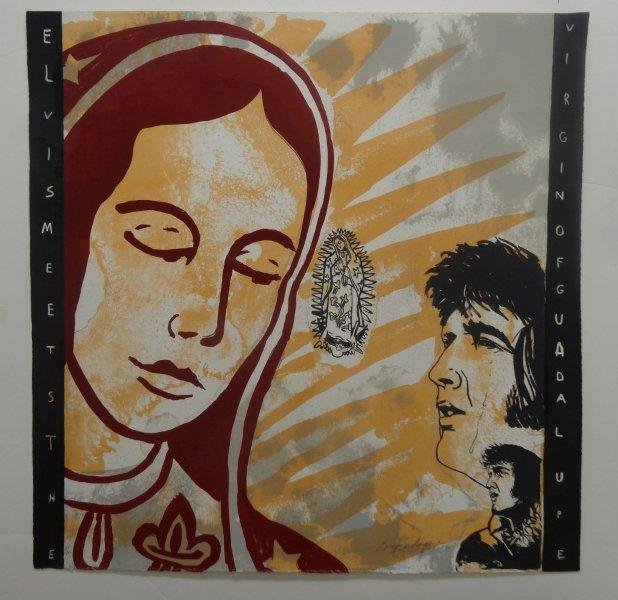 Enrique Chagoya Elvis Meets the Virgin of Guadalupe: Original Lithograph pencil signed,dated and numbered1994Published by Segura Graphics Sheet 32 x 32 inches