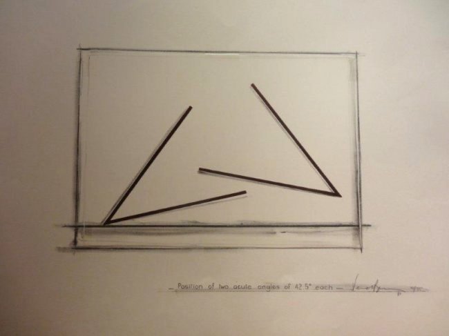 Bernar Venet, Position of Acute angles of 42.5 each: Original Lithograph Signed and numbered by the artist10/35, dated '81 Sheet size 19 3/4x 25 3/4 inchesImage size 9 1/2 x 15 inches