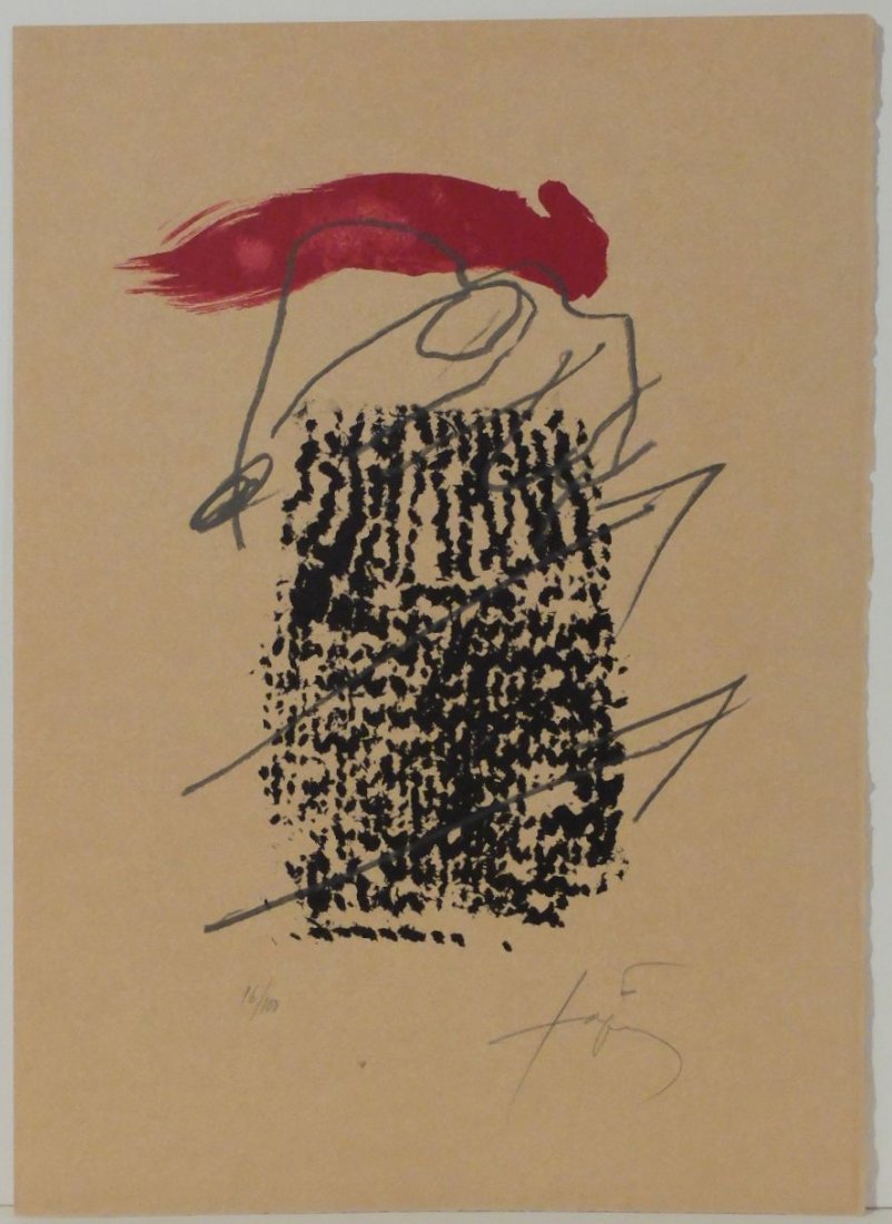Antoni Tapies "Poligrafa XV Anys": 1976.lithograph in 7 colors, signed in pencil Poligrafa, Barcelona and Redfern Gallery, London Publishers14.75 x 10.6 inches.
