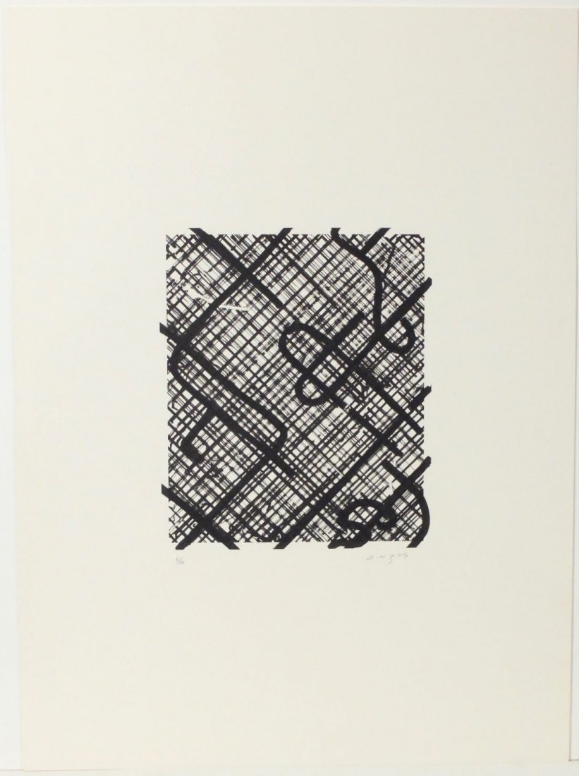 Ed Moses “Ricco-Trac”: 1988 lithograph, On GUARRO paper. 30 x 22 inches.Published and printed by Poligrafa, Barcelona. Signed in pencil by the artist.