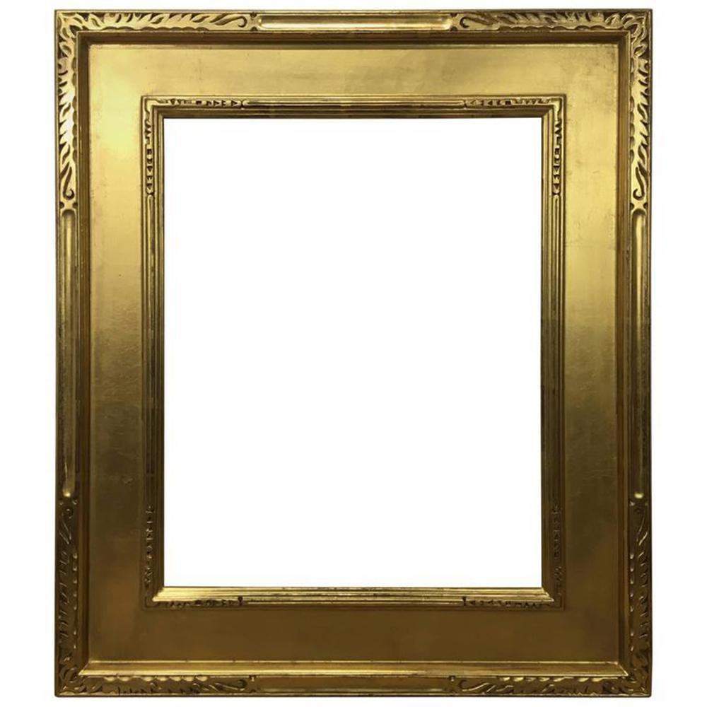 Newcomb-Macklin Style Carved Giltwood Frame: Hand-carved giltwood frame. Fitted for art measuring 16" W x 20" H. Measures: 24.5" W Ã— 1.25" D Ã— 28" H