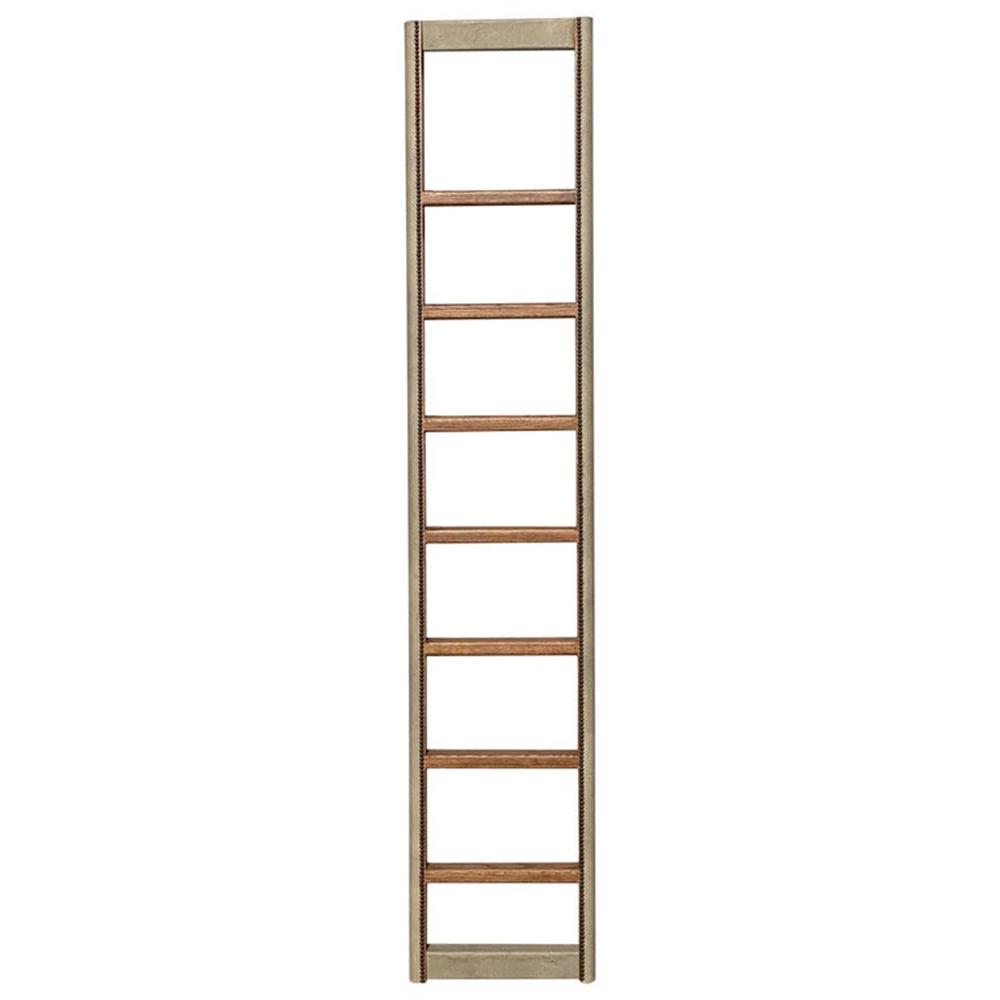 Shagreen & Wood Library Ladder: Shagreen Wood Library Ladder, brass and oak, 8 feet high. Fitted with eight-step 16-inch wide step, the bottom step is 9" high, the other steps are 10" high, the last step is 15" high. Fitted with two