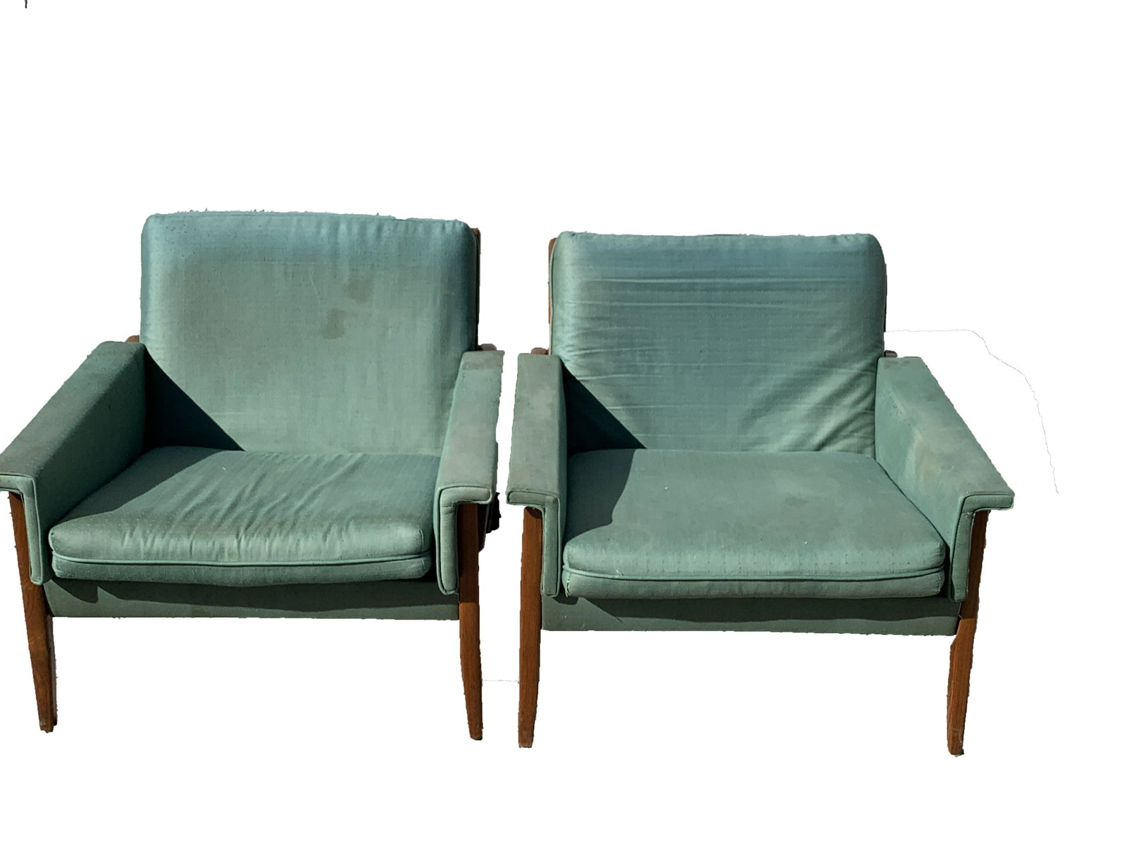 Pair of Danish Modern Chairs: Pair of Green Upholstered Danish chairs Measures: 26" H X 29" D X 30" W X 15" SH