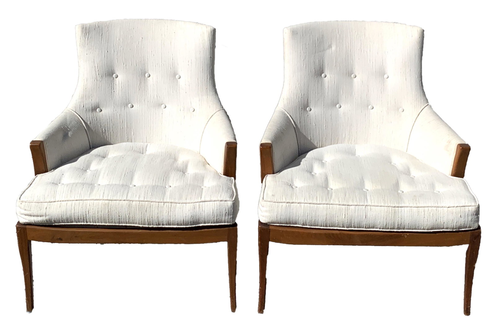 Pair of Dunbar Style Chairs, c. 1960s: Pair of Dunbar Style Chairs, c. 1960s, White Vintage Upholstery 26" w x 26" d x 31" h