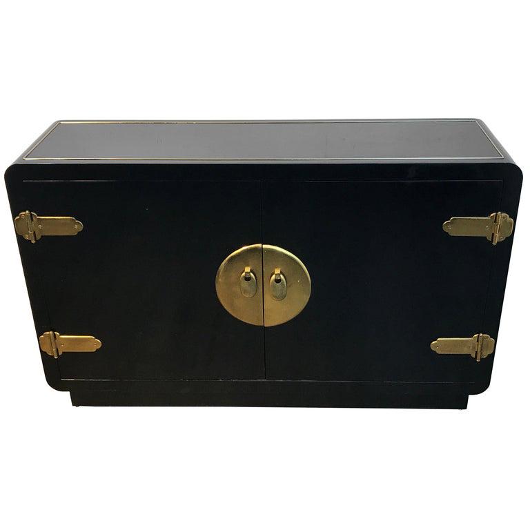 Mastercraft Black Lacquer and Brass Credenza: Mastercraft Black Lacquer and Brass Credenza