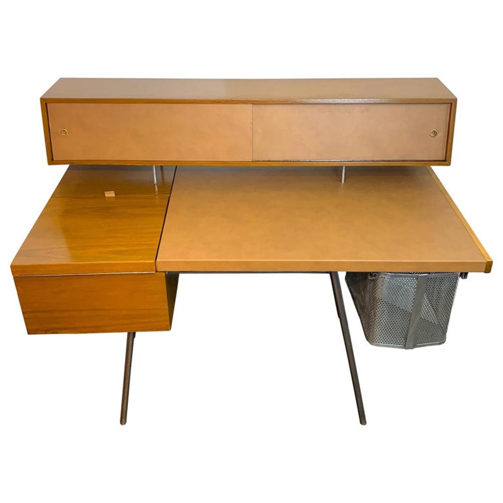 George Nelson Home Desk for Herman Miller, 1948: George Nelson walnut and leather office desk for Herman Miller, USA, 1948 Measures: H 28 in. x W 54.5 in. x D 28 in.