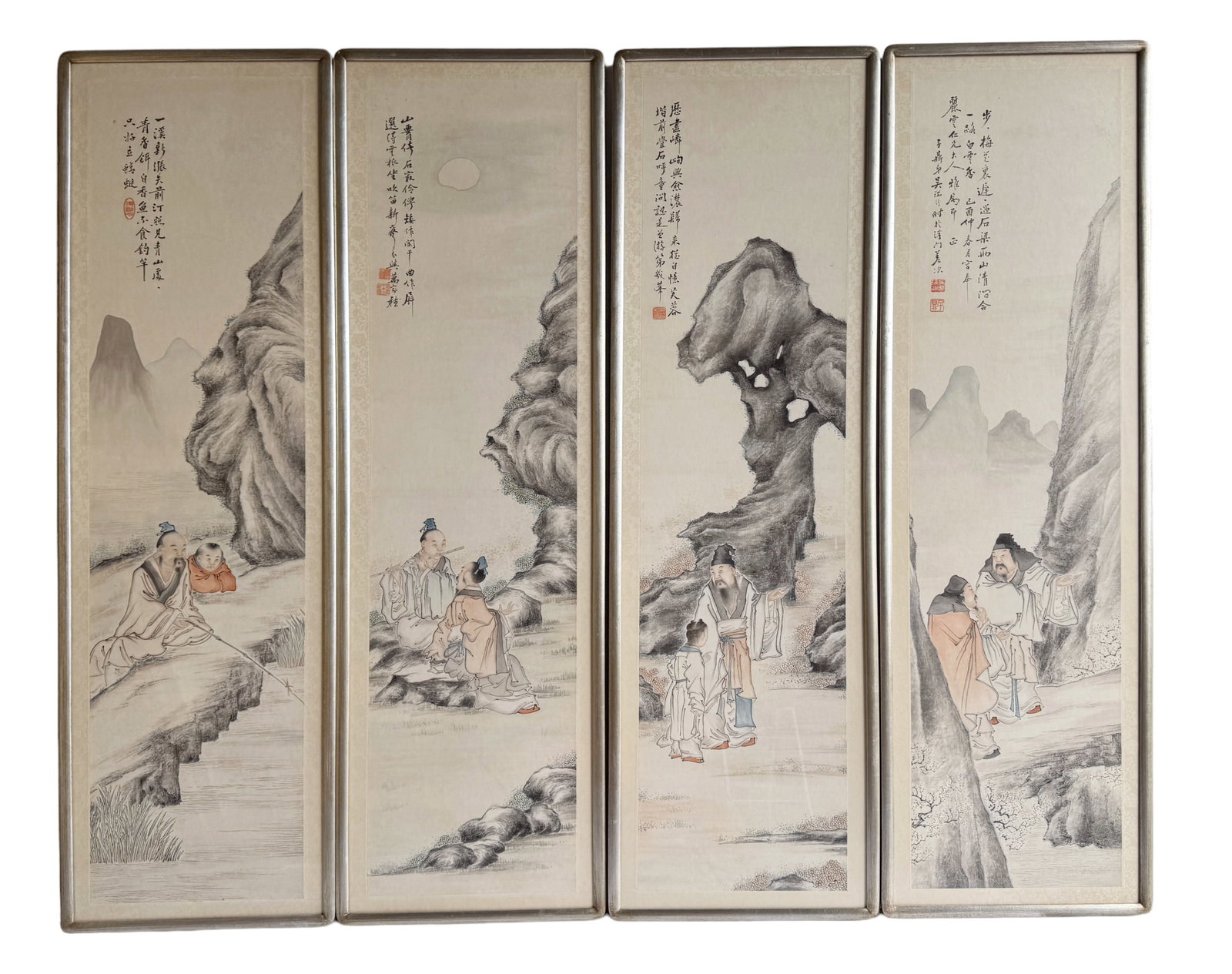 4 Chinese Ink Drawings of Guidance of Enlightenment Panels , Follower of Zhang Daqian (1 of 6)