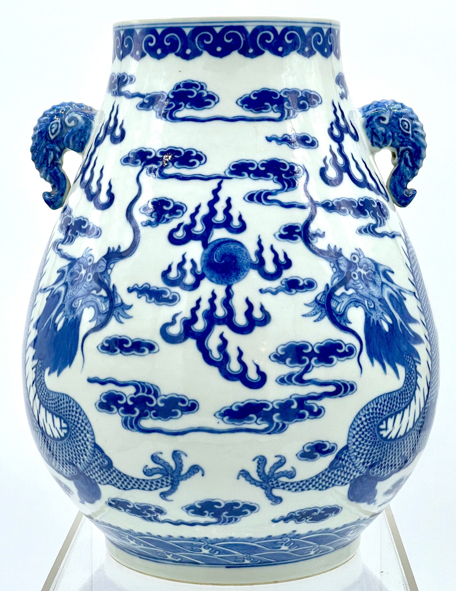 Chinese Blue and White Dragon Motif Vase, Qianlong Mark (1 of 8)