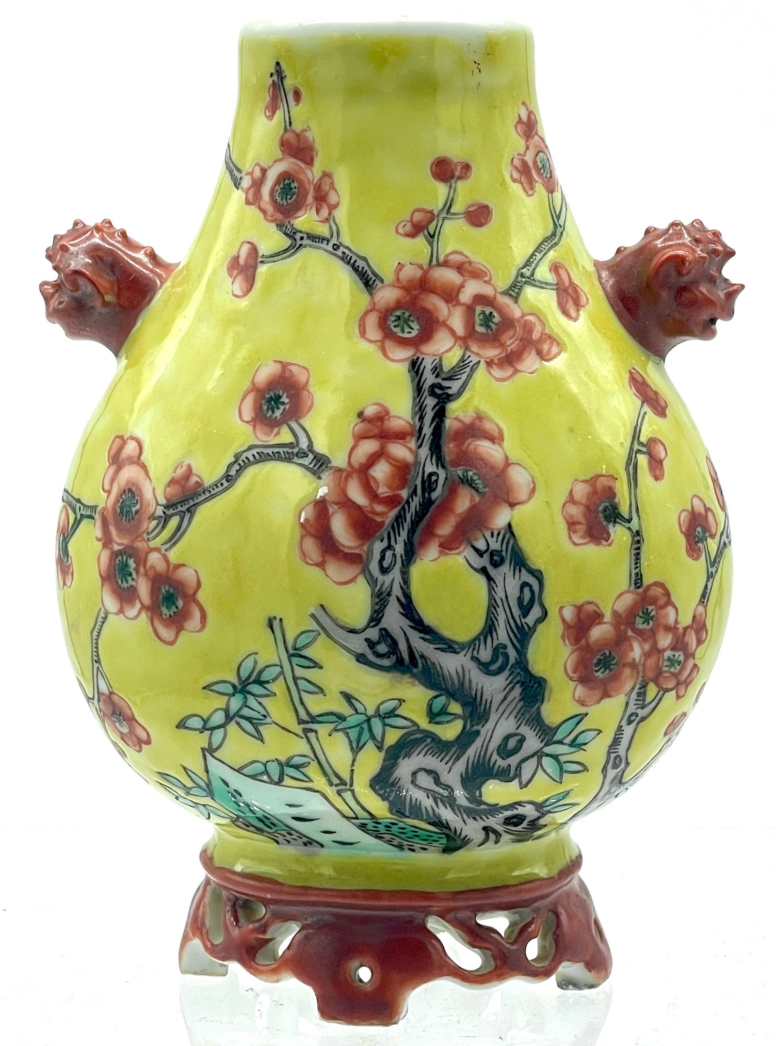 Chinese Kangxi  Mark Yellow Vase Foo Dog Handles (1 of 4)