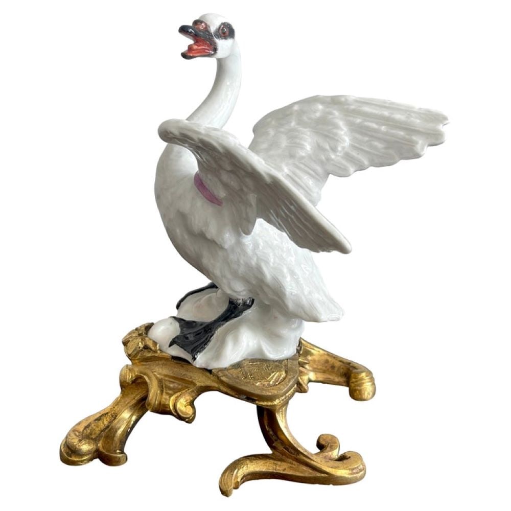 Meissen- Kandler Ormolu Mounted Swan with Harness (1 of 3)
