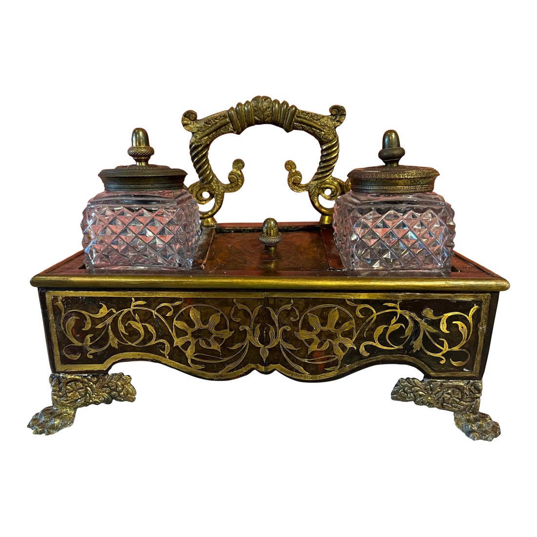 19Th Century, French Boulle and Brass Traveling Inkwell Desk Set (1 of 3)