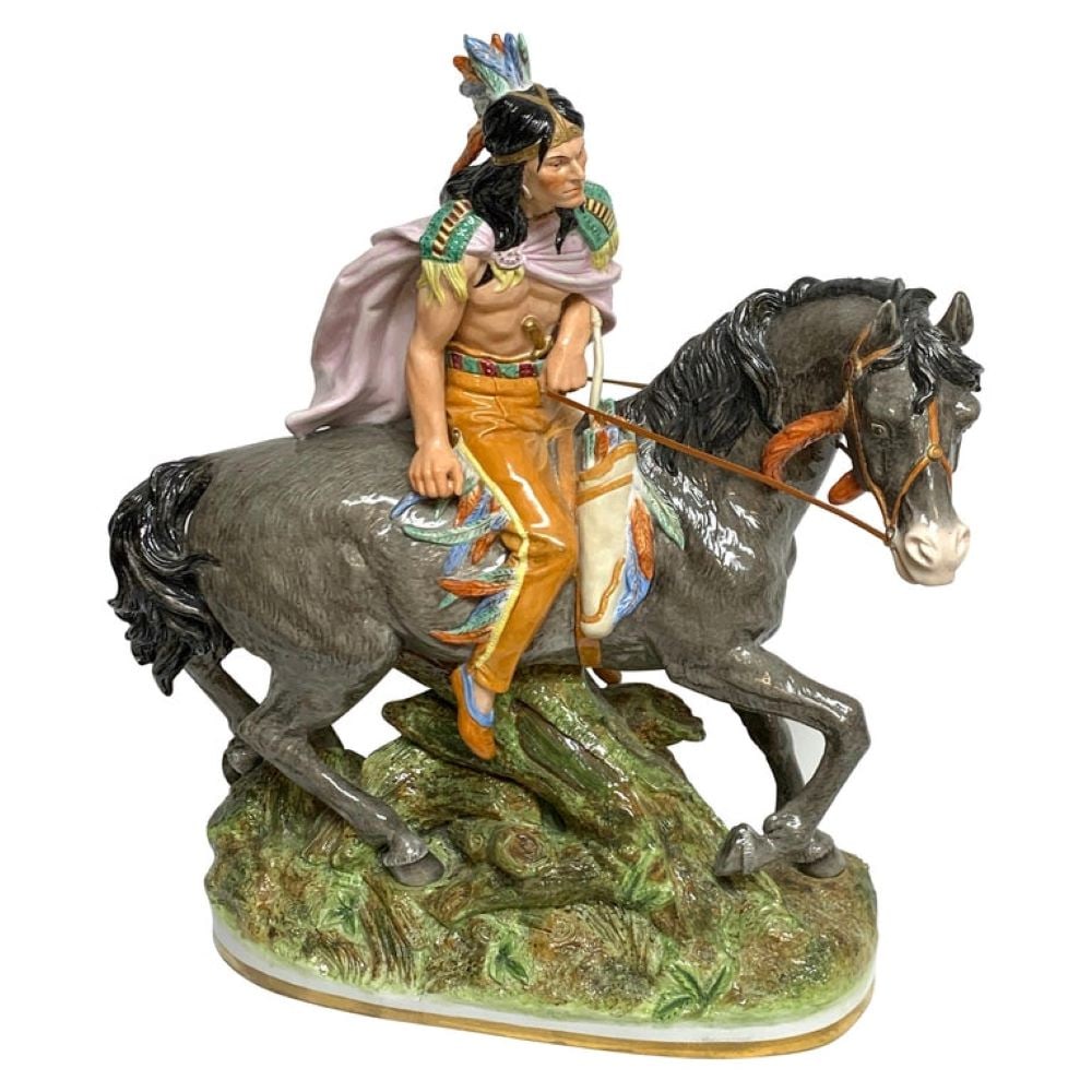 American Indian on Horseback, by Scheibe Alsbach / Volkstedt Porcelain (1 of 4)
