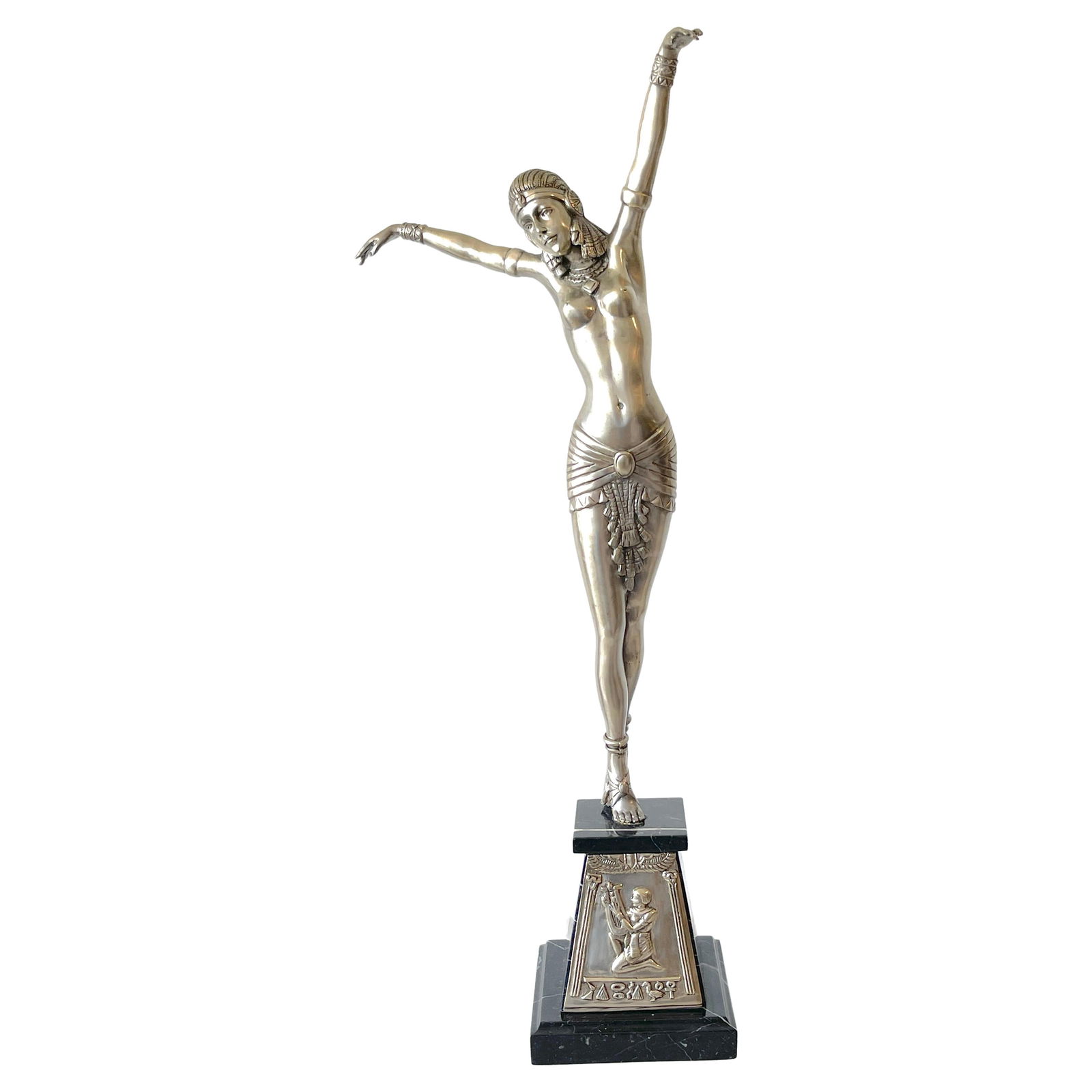 Art Deco Style Silvered Bronze 'Egyptian' Dancer after Demetre Chiparus (1 of 4)