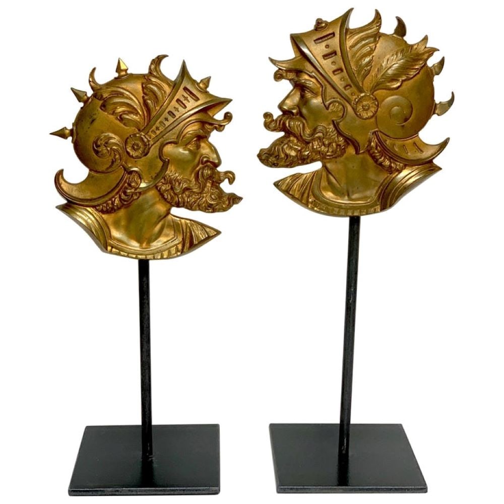 Pair of Grand Tour Gilt Bronze Roman Soldier Medallions (1 of 2)