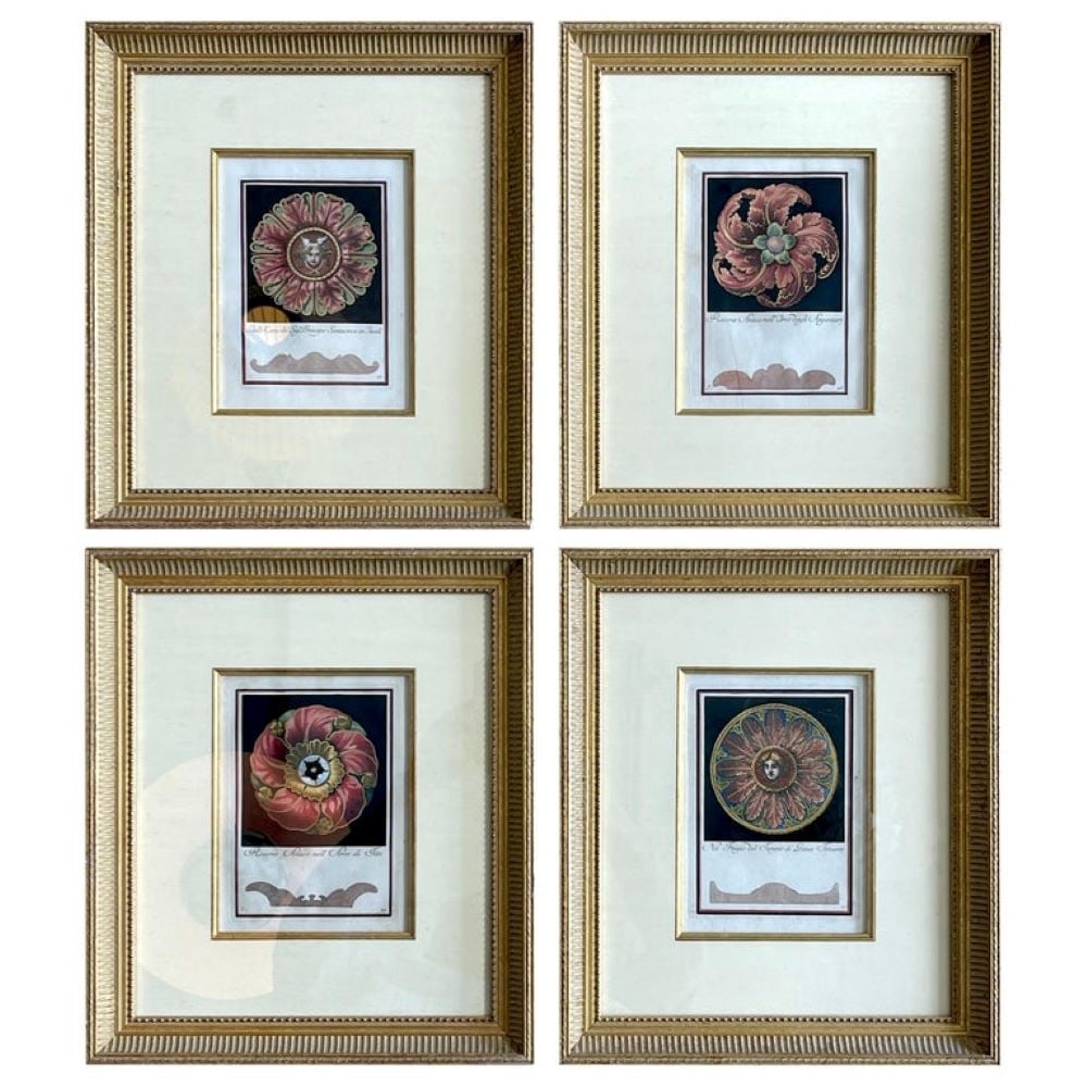 Four 18th C Italian Hand-Colored Architectural Engravings, by Carlo Antonini: Four 18th C Italian Hand-Colored Architectural Engravings, by Carlo Antonini Measures: 1" D X 6" W X 13.5" H Please note: This item is located in West Palm Beach, FL