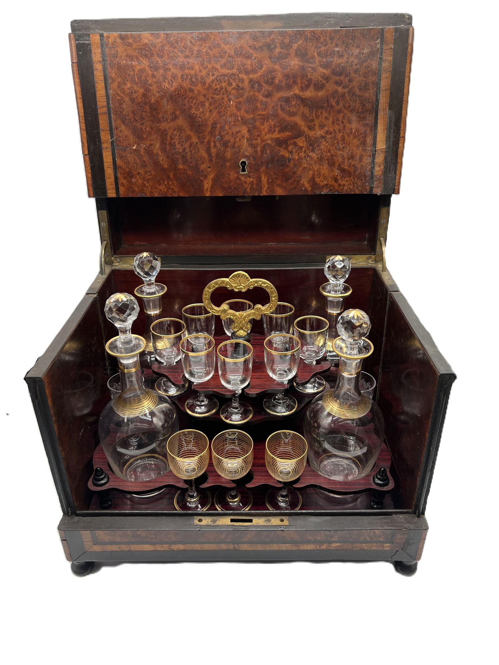 French Napolean III Burlwood Tantilus Set Circa 1860 (1 of 5)