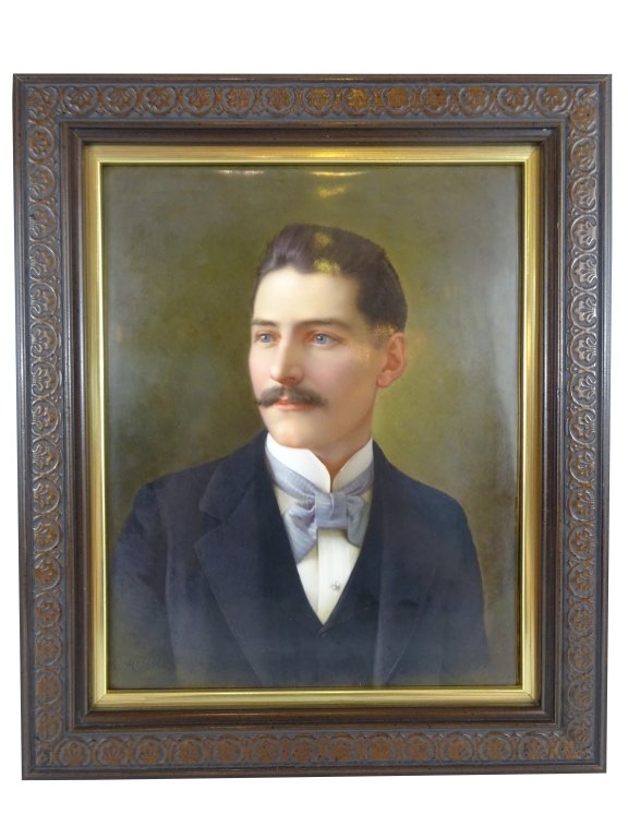 KPM Portrait Placque of a Gentleman: KPM Portrait Placque of a Gentleman Marked with impressed KPM mark with scepter. The plaque is 11 1/4" High X 8 3/4" Wide. In a later frame Very Good Condition