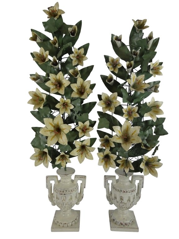 ITALIAN: Tole Floral Prickets: Pair of Italian Tole Floral Prickets, 30" x9" x4" Very good condition Provenance: A Palm Beach Estate