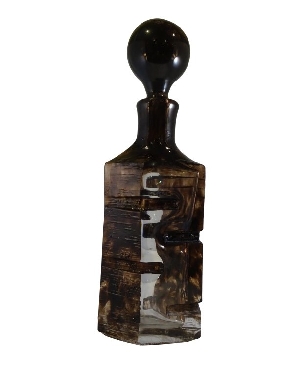 DAUM-NANCY Cameo Topaz Cameo Decanter: Daum Nancy Cameo Topaz Decanter, Very Good Condition