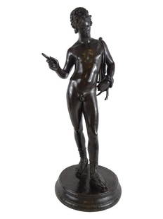 BARBEDIENNE: Foundry Bronze of Narcissus: Barbedienne foundry Bronze of Narcissus 25" h x 10" base Very Good Condition