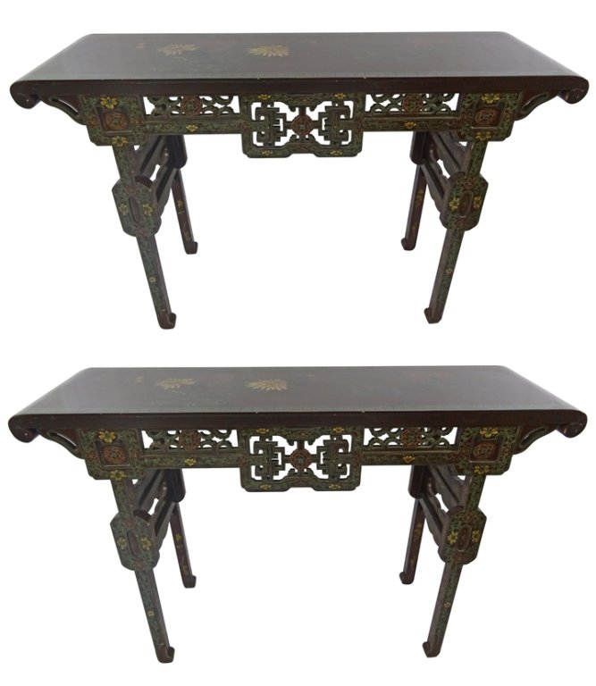 SISTER PARISH: Pair of Lacquer Tables: Pair of Lacquer Tables - Sister Parish 52"w x 16"d x 33"h PROVENANCE: with Parish- Hadley, Philadelphia apartment 1977
