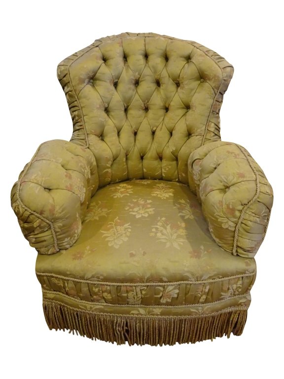 VICTORIAN : Turkish Style Upholstered Club Chair: Victorian Turkish Style Upholstered Club Chair raised on castors 31" w x35" d x36" h