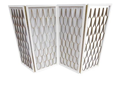 PAUL EVANS Window Screens: Paul Evans Window Screens-Four screen, each one is framed at 16" x40", the metal work is 14"w x36.5" h Very Good Condition