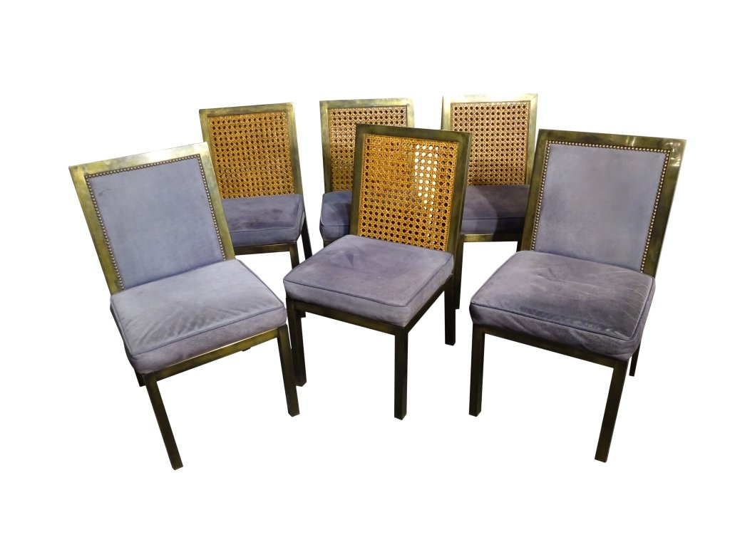 WIDDICOMB 6 Bronze Dining Chairs: WIDDICOMB 6 Bronze Dining Chairs- 1970's label reads "John Widdicomb" 35" h x18.25 x22" d Good condition, ready for upholstery