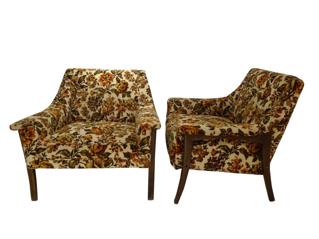 DANISH MODERN- Pr. Club Chairs: Pair of Danish Modern Teak Club Chairs, ready for upholstery 30" h x 33"w x29" d Very good condition