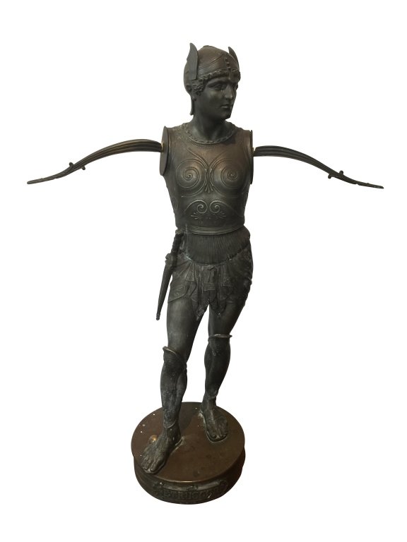 Figure Of An Etruscan Warrior As A Towel Rack: Etruscan standing warrior with winged arms. Measures HEIGHT: 34" WIDTH: 26" DEPTH: 10". Please contact us for shipping quote.