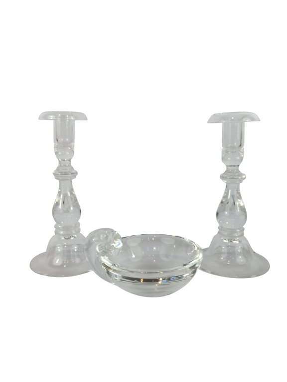 Pair Steuben Candlesticks And Olive Bowl (1 of 5)